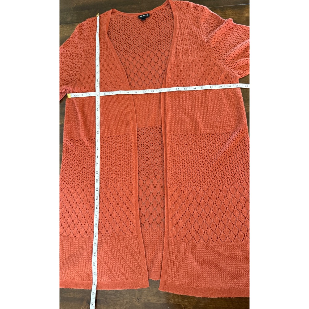 Torrid Womens Terracotta Orange Pointelle Knit Open Front Duster Cardigan 2 2X - Picture 6 of 7
